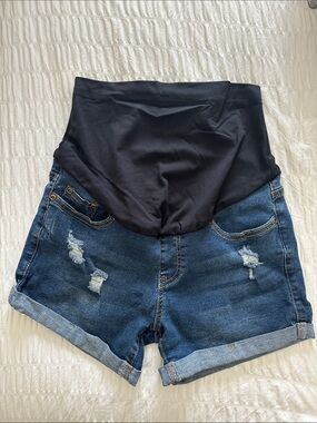 Maternity Denim Shorts with Black Stretch Panel
